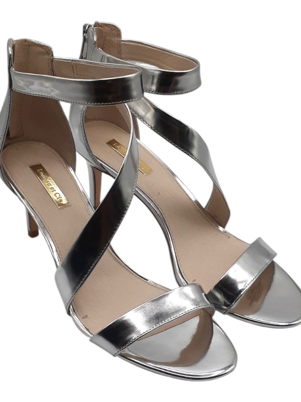 Louise Et Cie Metallic Silver Crisscross Ankle-Strap Heels Size 10